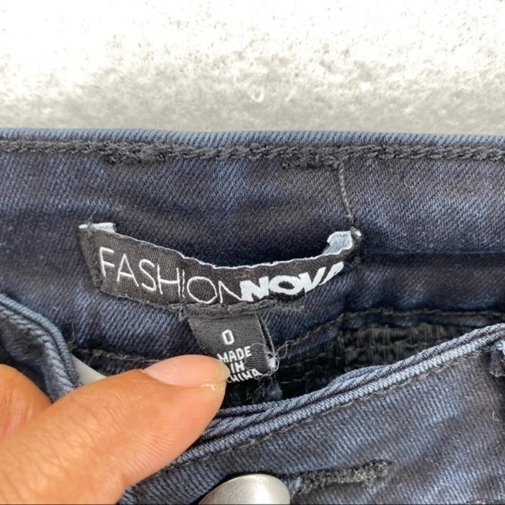 Fashion Nova Dark Wash Denim‎ Crop Moto Skinny Jean